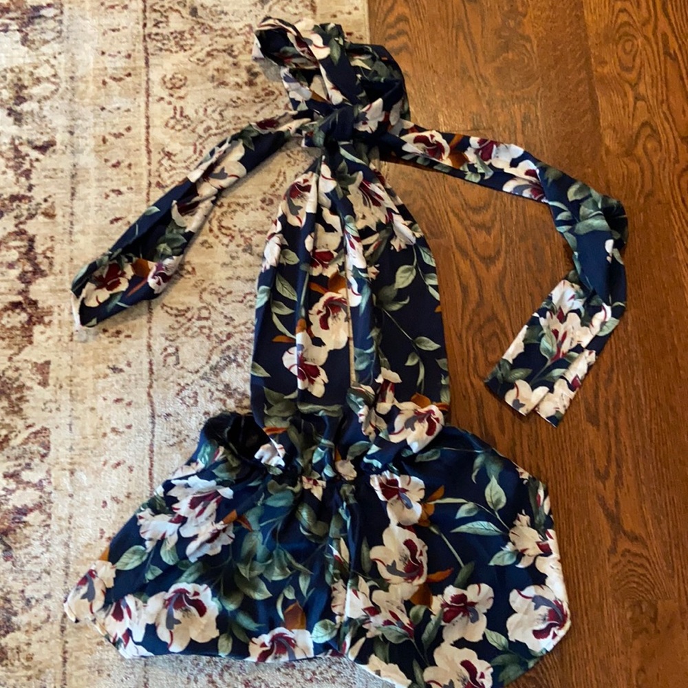 Lulus Elated Energy Midnight Blue Tropical Print Convertible Romper - Picture 2 of 9